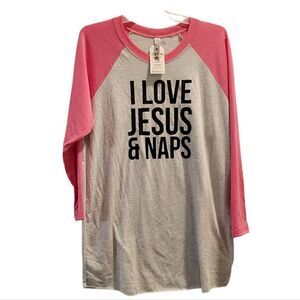 Elly & Grace I LOVE JESUS & Naps baseball Tee Shirt M Nwt